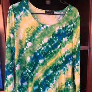 Green blue and white long sleeve blouse